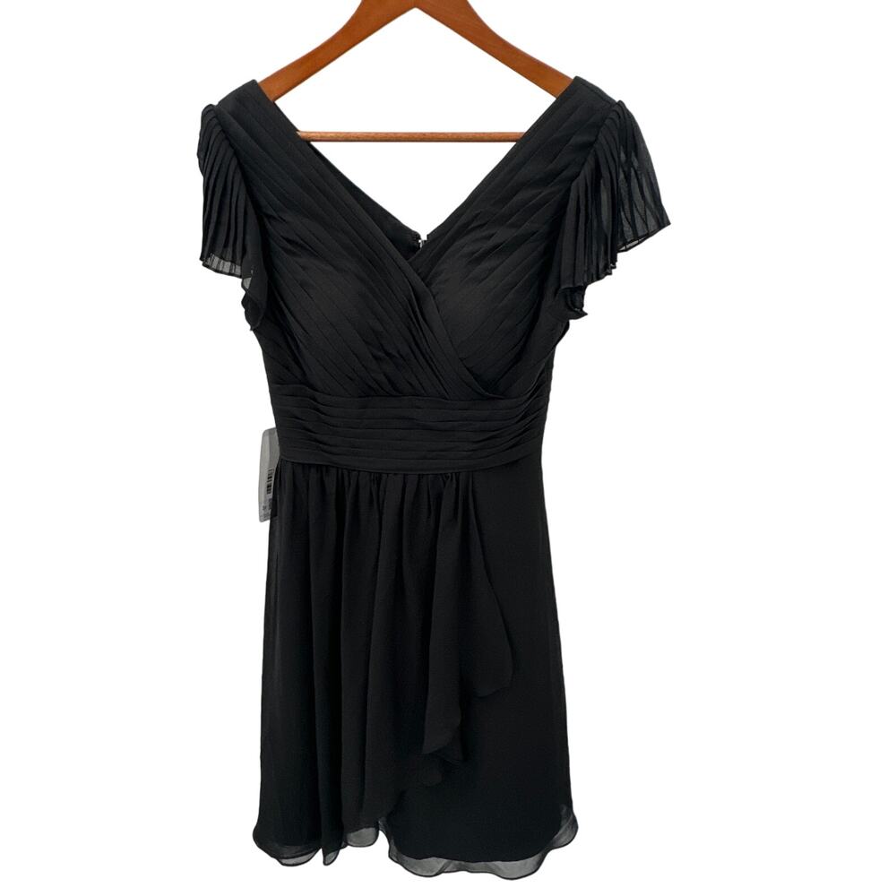 Azazie NWT Luna V Neck Flutter Sleeve Fit and Flare Formal Dress in Black // 4